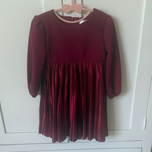 Us Angels Burgundy Long Sleeve Pleated Metallic Skirt Dress